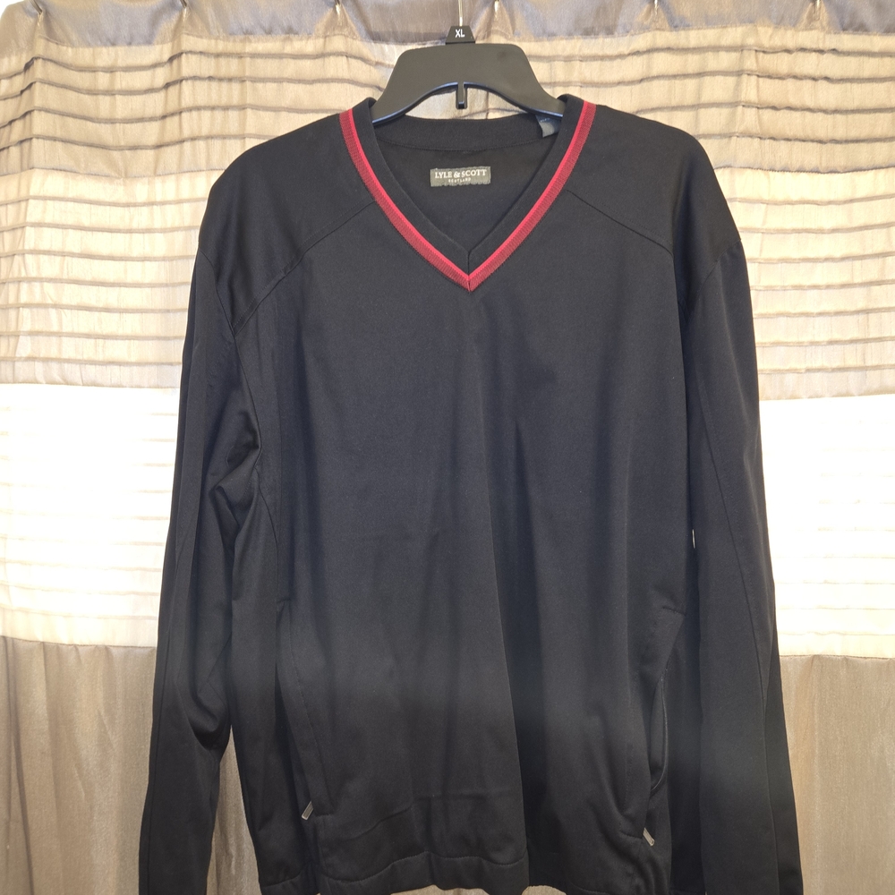 Black V-Neck Pullover with Red Accent
